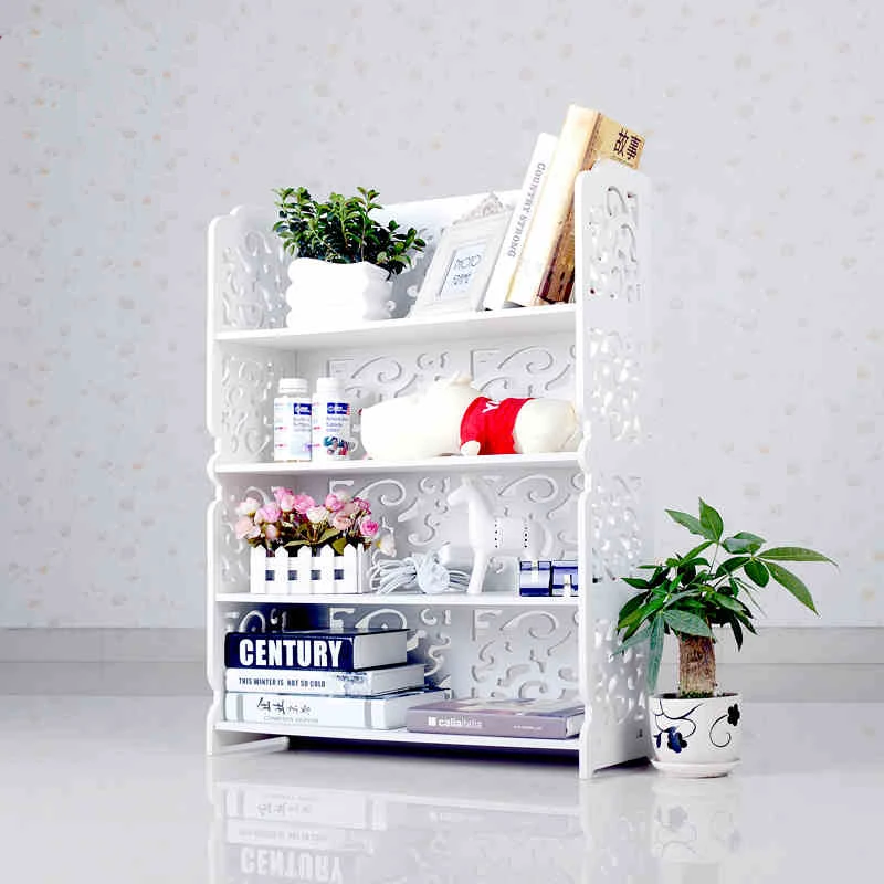 White Carved Environmental Wood-Plastic Board DIY Corner Shelf