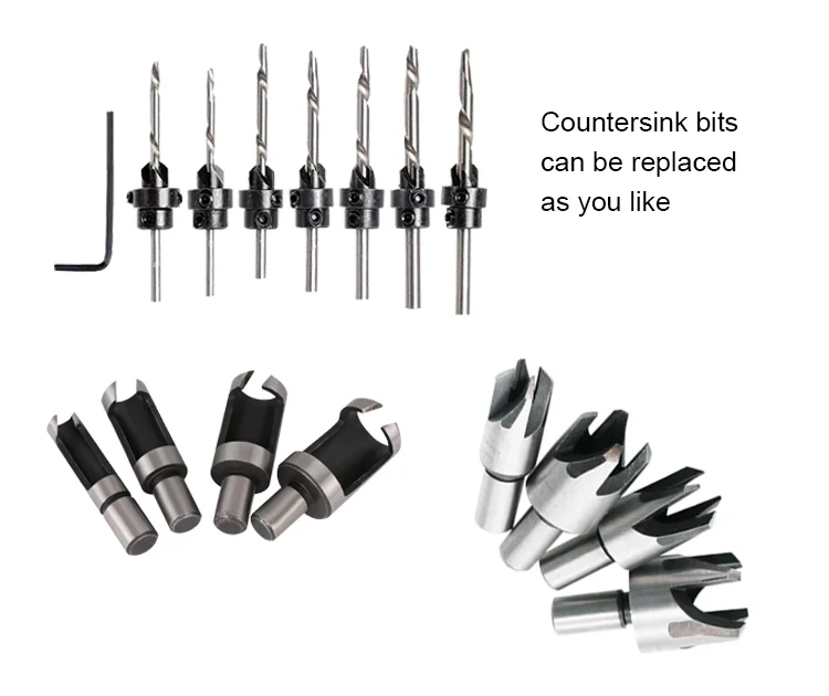 15 PCS Wood Countersink Drill Bit and Wood Plug Cutter Set for Making Plug