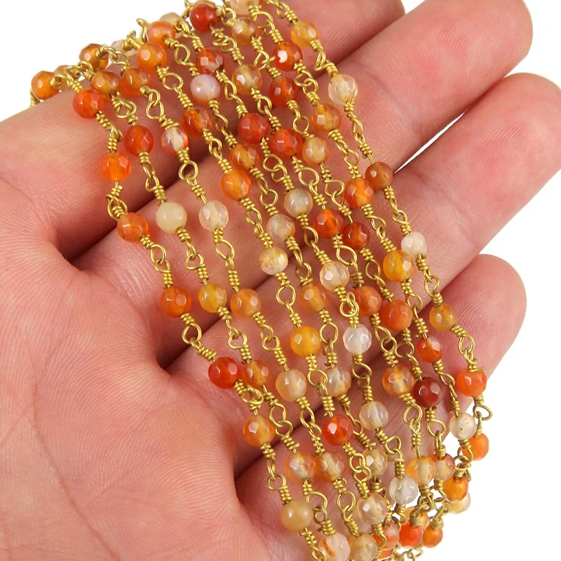

High Grade Gold Color Copper Cu Wire 4mm 3mm Stone Beads Link Rosary Chains For Making Jewelry DIY
