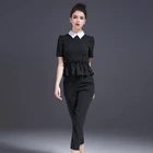 2019 spring apparel woman waist tight office ladies dress stripe blouse and pants office wear frock suits for women