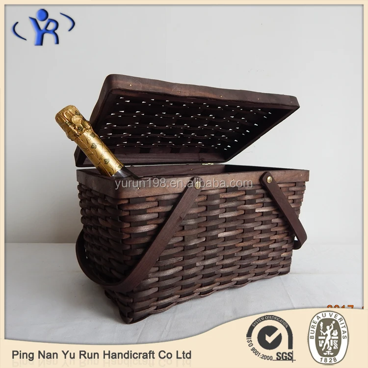 2 person use black handmade wooden picnic basket