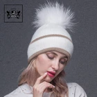 Merino wool knitted beanie knit wool beanie hat raccoon fur pom pom wholesale wool beanie