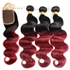 Full Cuticles brazilian hair bundles with closure mixed two color red black ombre human hair