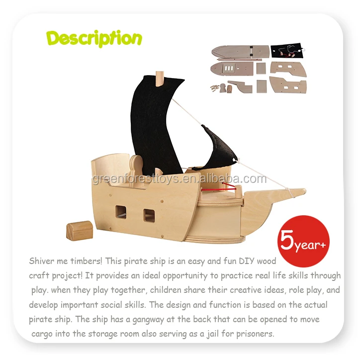 DIY hëlzent Pirateschëff, 3D Holzpuzzel, DIY Holz Pirateschëff Boot, DIY Toy fir Kanner an Erwuessener
