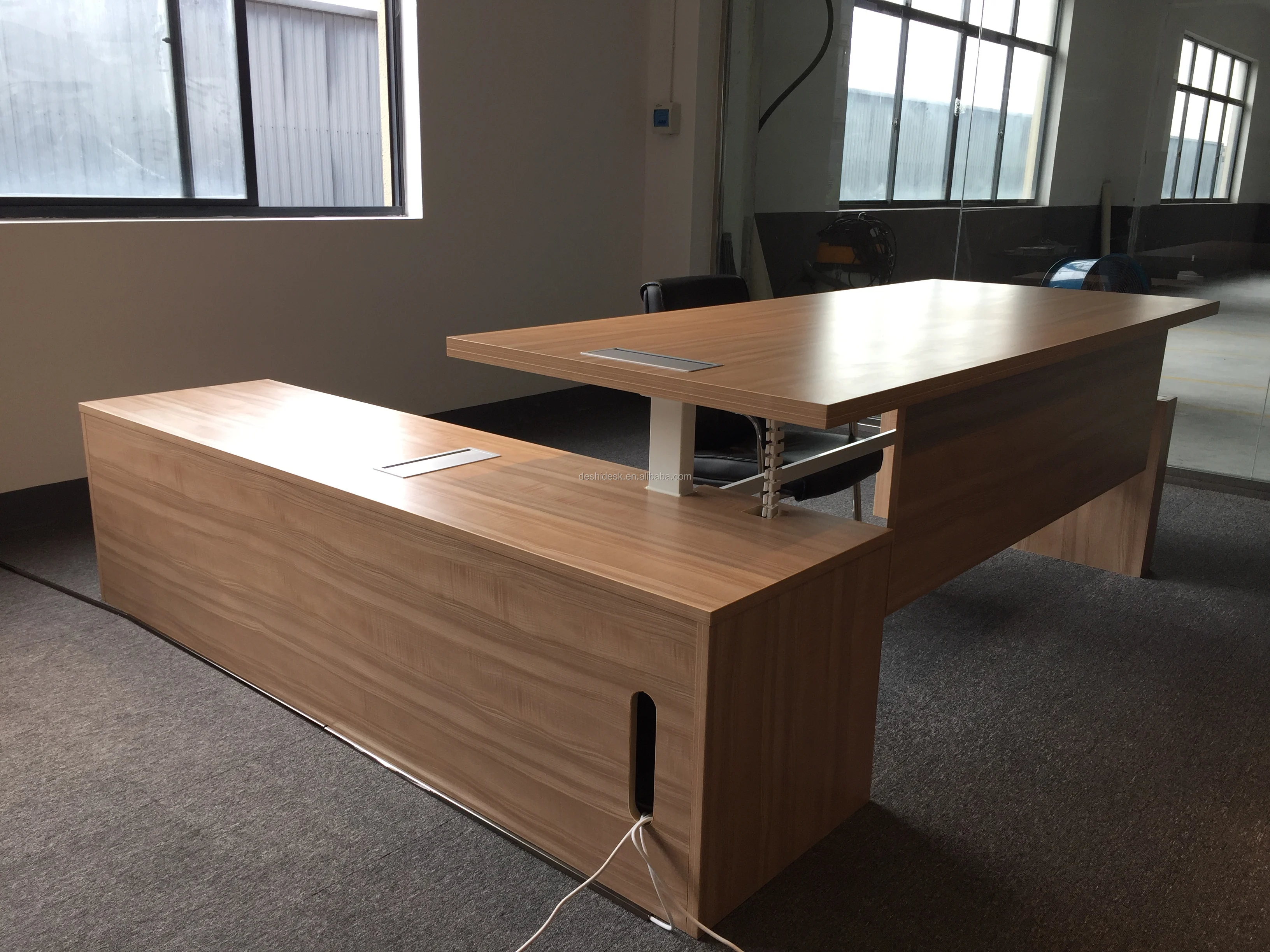 ergonomic height adjustable executive table standing desk with cabinet