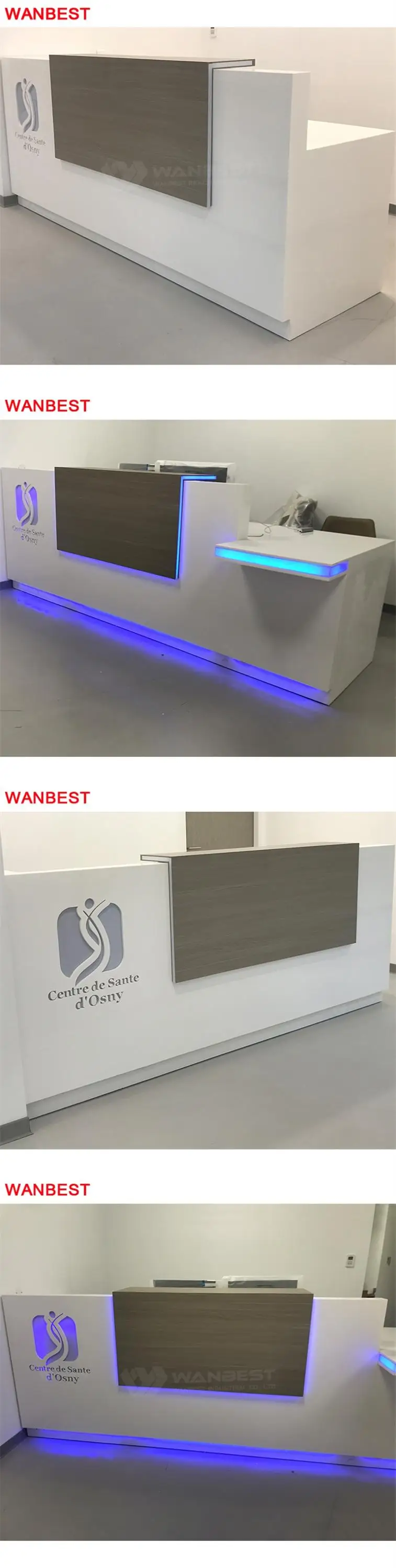 Simple Design Acrylic Led Logo Small Office Clinic Dentist Reception Area Counter Front Desk