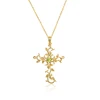 Religious leaf vine jewelry 925 Sterling silver peridot gold cross pendant necklace