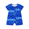 Fashionable blue snakeskin design with short sleeve baby clothes romper baby plain romper outfits for baby