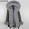 Women Winter Fashion Army Parka Fur Coat Real Fox Fur Jacket Parka,Grey Real Fox Fur Collar Closure Cuff Hooded Parka