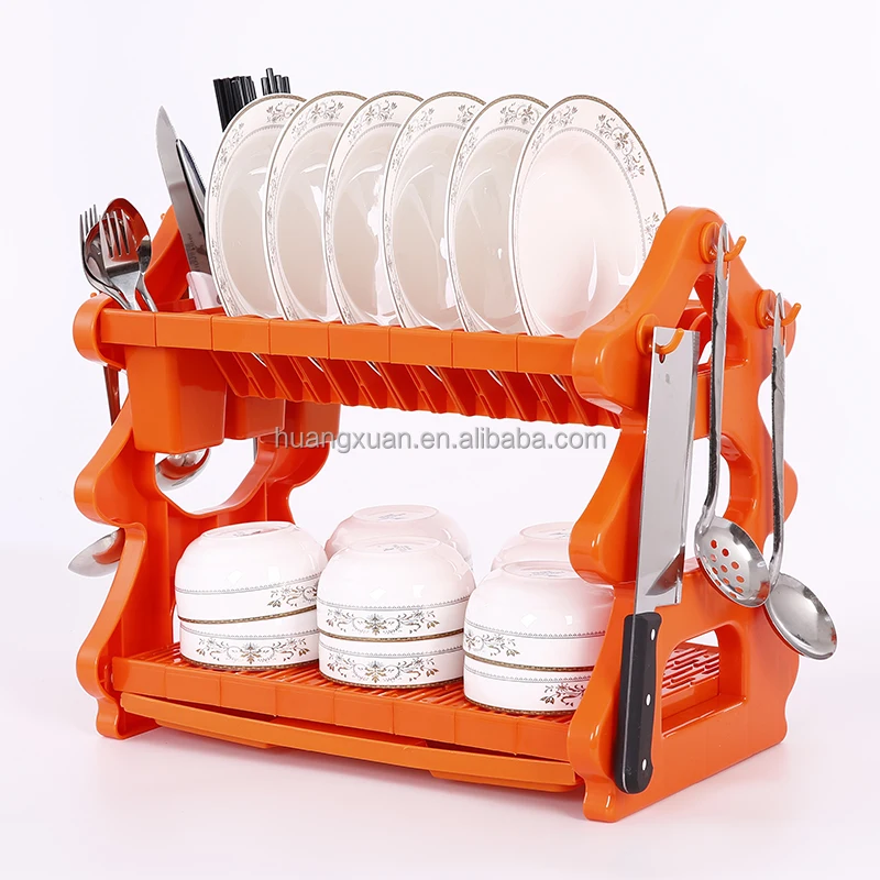 Hot sale orange collapsible dish rack for cabinets