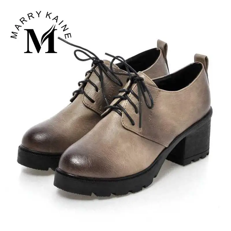 New Arrival Round Toe Women Pumps Casual Med Thick Heel Ladies Pumps Leisure Women Shoes With Platform Lace-Up Shoes Lady