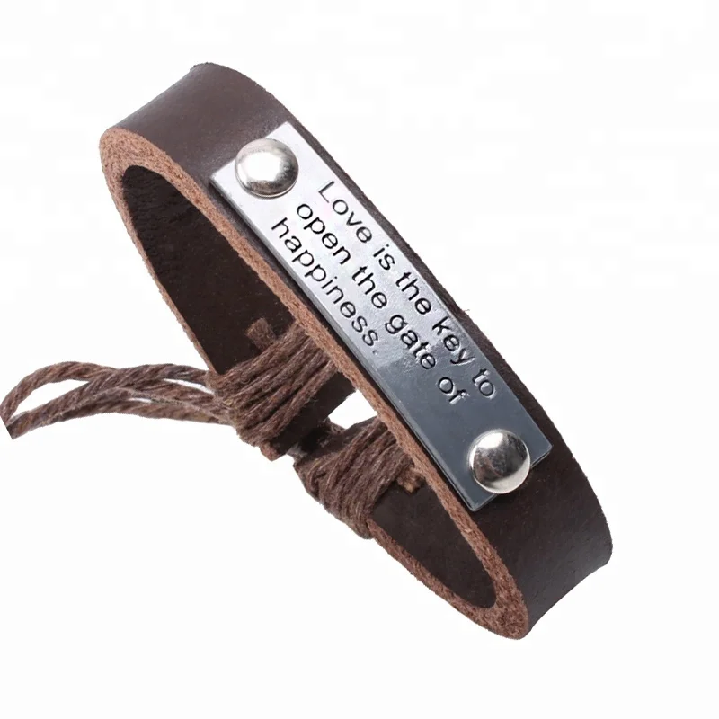 Wholesale LOVE IS THE KEY TO THE HAPPINESS engraved alloy genuine leather inspirational bracelet
Wholesale LOVE IS THE KEY TO THE HAPPINESS engraved alloy genuine leather inspirational bracelet