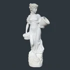 Natural white marble lady with vase statue,modern western design nice stone carving sculpture