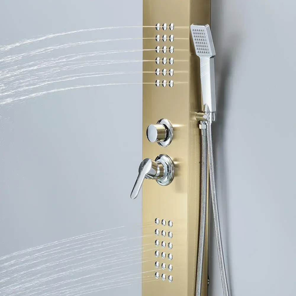 Fapully Bathroom Products, Waterfall Rain Shower Panel Titanium Golden Shower Panels Bathroom