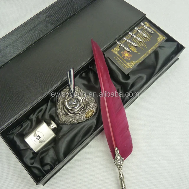 new gift idea custom logo craft feather dip pen box set