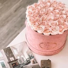 Box Box Factory Luxury Pink Suede Velvet Round Cardboard Box Flower Rose Boxes