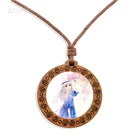 Vintage Jewelry Cartoon Pictures Glass Cabochon Pendant Wood Necklace for Daughters Kids Gifts