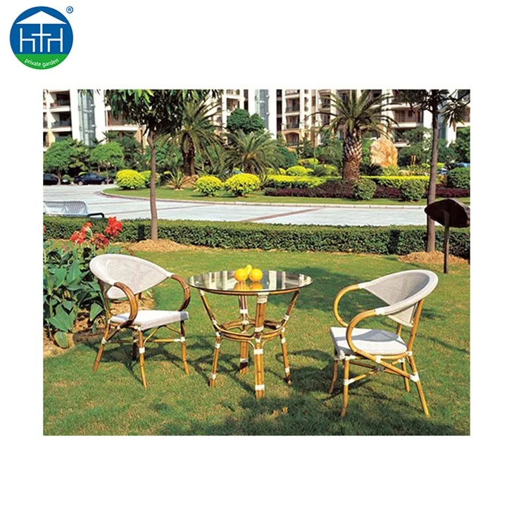 Modern French Bistro Bamboo Dining Table Chair Set Outdoor Patio Furniture for Garden Use