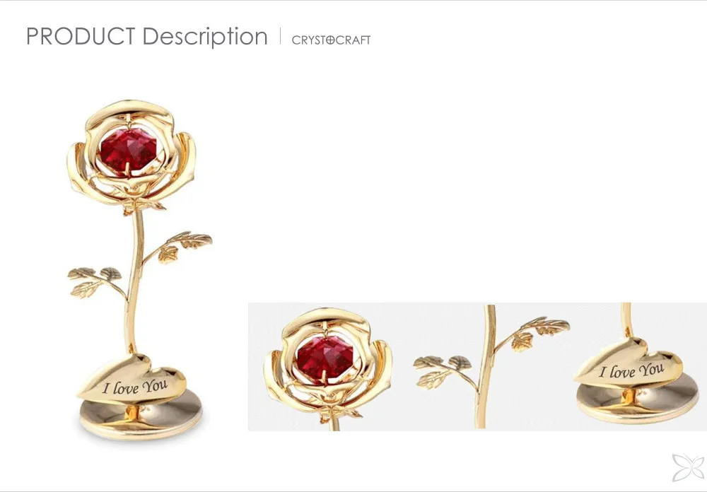 crystocraft valentines love gold plated metal crystal red rose