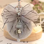 Rex rabbit fur ball keychain creative buckle ribbon bow bag pendant cute plush key pendant