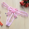 Pink lace embroidered flower applique rhinestone G-string