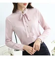 Female Spring Fall New Fashion Women Tops Long Sleeve Bowknot Bandage Lace Buttons Blouse Chiffon T-shirt
