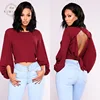 Woman Top Clothes Long Sleeves Backless Ladies Wine Blouses