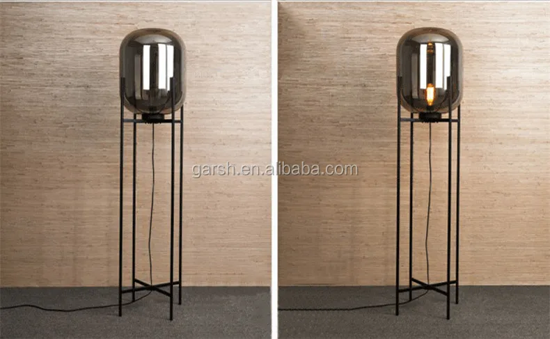 modern designer iron standing glass shade floor lamp for hotel