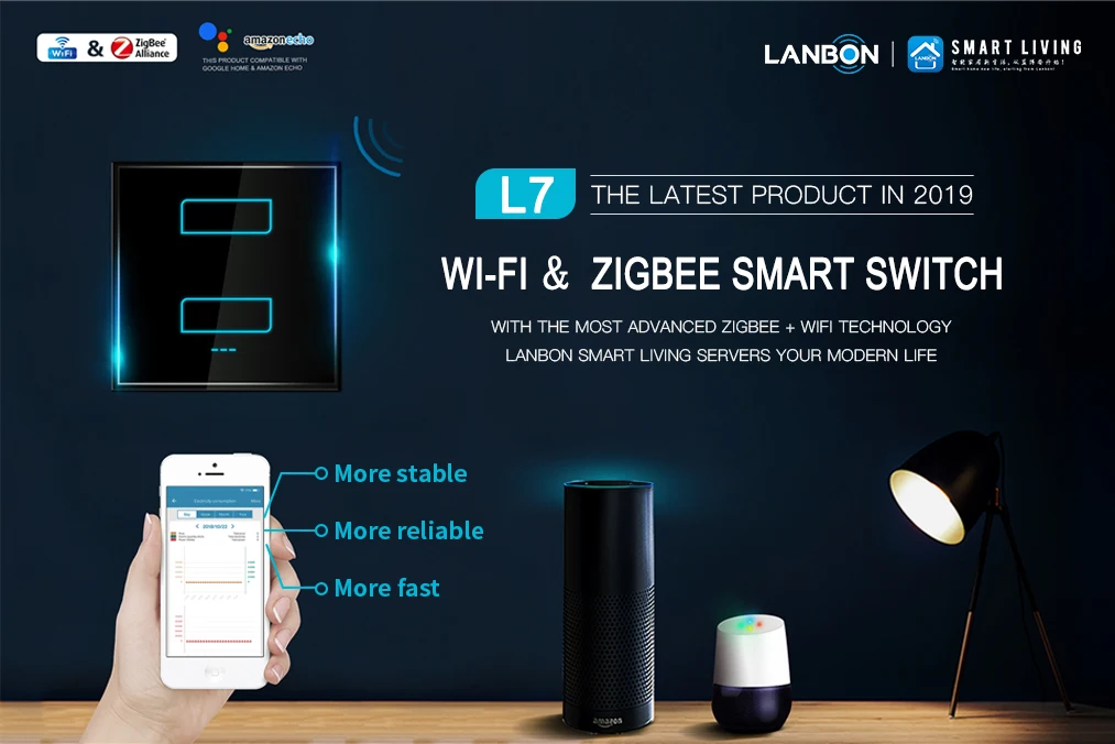 Alexa google home compatible 100-250V remote control wifi zigbee light switches - ANKUX.COM