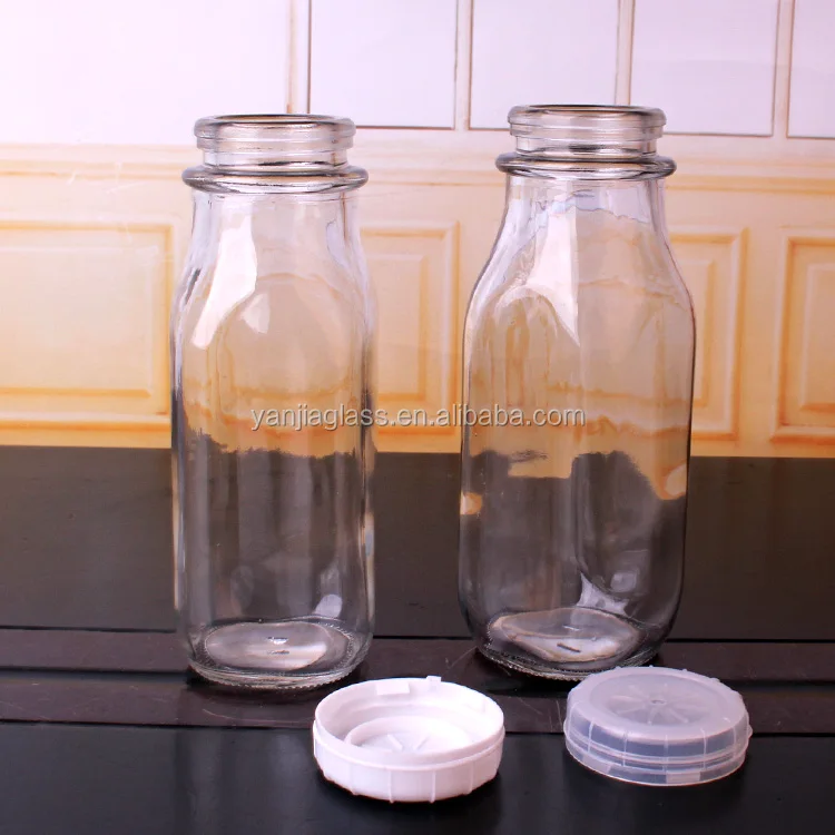 empty 1liter 1000ml clear square glass milk bottles for Storing Milk Juice Water with tamper proof lids
