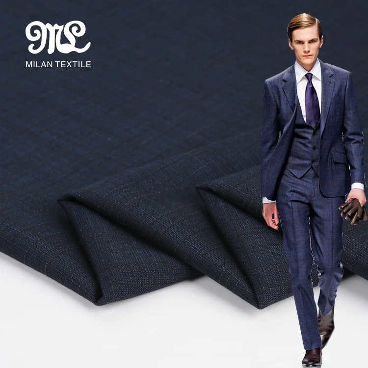 Wholesale Good quality woven navy polyester linen suit fabric men