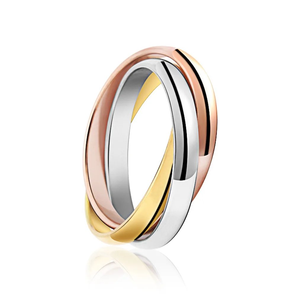 Fashion Tricyclic ring Tri-color plating rose gold ring for men and women Stainless steel ring
Fashion Tricyclic ring Tri-color plating rose gold ring for men and women Stainless steel ring