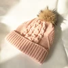 wholesale cute baby girl's winter organic cotton wool knitted beanie cap crochet knit beanies hat with fur for winter