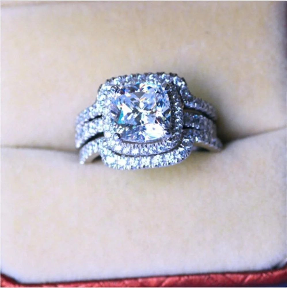 Sterling Silver Princess Cut Bridal Set Engagement Wedding Ring Bands With Cubic Zirconia
Sterling Silver Princess Cut Bridal Set Engagement Wedding Ring Bands With Cubic Zirconia