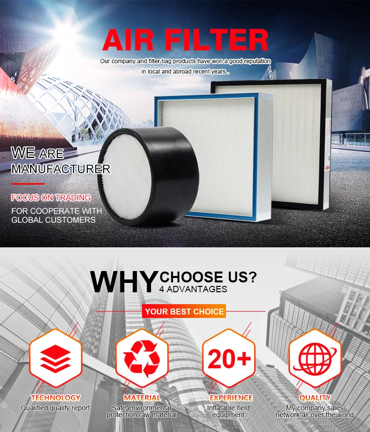 Quality H10-U17 terminal ventilation systems mini-pleated hepa filter