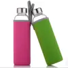 Fancy BPA-free Colored Hot Drinking Glass Water Bottle With Silicone Sleeve Lids