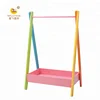 Wooden Kids Colorful Clothes Rack Standing Coat Hanger with Shoes Storage