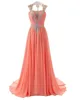 Robe De Soiree Dubai Coral Evening Dresses Long 2020 High Quality Gorgeous Crystals Beaded Sequined Chiffon Prom Dress Vestidos