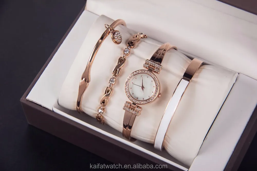women rose gold plated watch and bracelet set perfect gift for