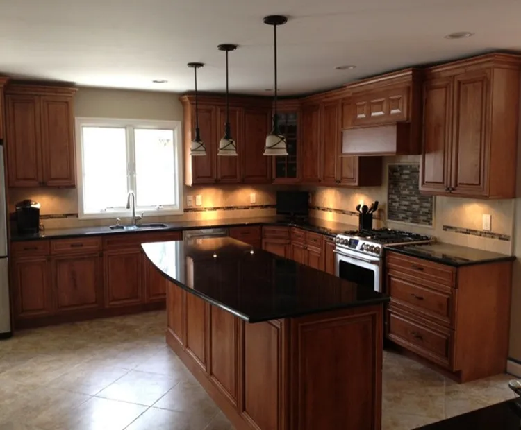 American style classic solid wood kitchen cabinet with marble top