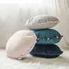 High Quality Multi Color Macarons Round Decorative Velvet Cushion Cover With Pompom