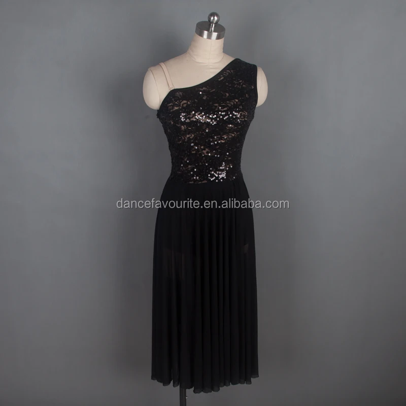 Lyrical and Contemporary Dance Costume One Shoulder Black Sequin Lace Bodice with Long Black Mesh Dress 17313
Lyrical and Contemporary Dance Costume One Shoulder Black Sequin Lace Bodice with Long Black Mesh Dress 17313