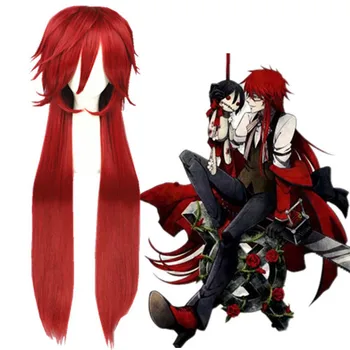 100cm Long Dark Red Black Butler Grell Sutcliff Ponytail Cosplay