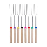 

2019 New Design Product Stretch Stainless Steel Barbecue Fork 8 Color Wood Handle Marshmallow Roasting BBQ Sticks