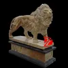 marble standing lion sculpture with pedestal for gate decoration