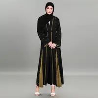 

2019 Arabic EID Islamic Women Abaya Kimono Black Women Front Open Beads Dubai Muslim Abaya Kimono