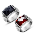 Red Blue 2 Colors Simulated Garnet Starry Sky Retro Titanium Steel Ethnic Unisex Rings For Men Jewelry Vintage Ring