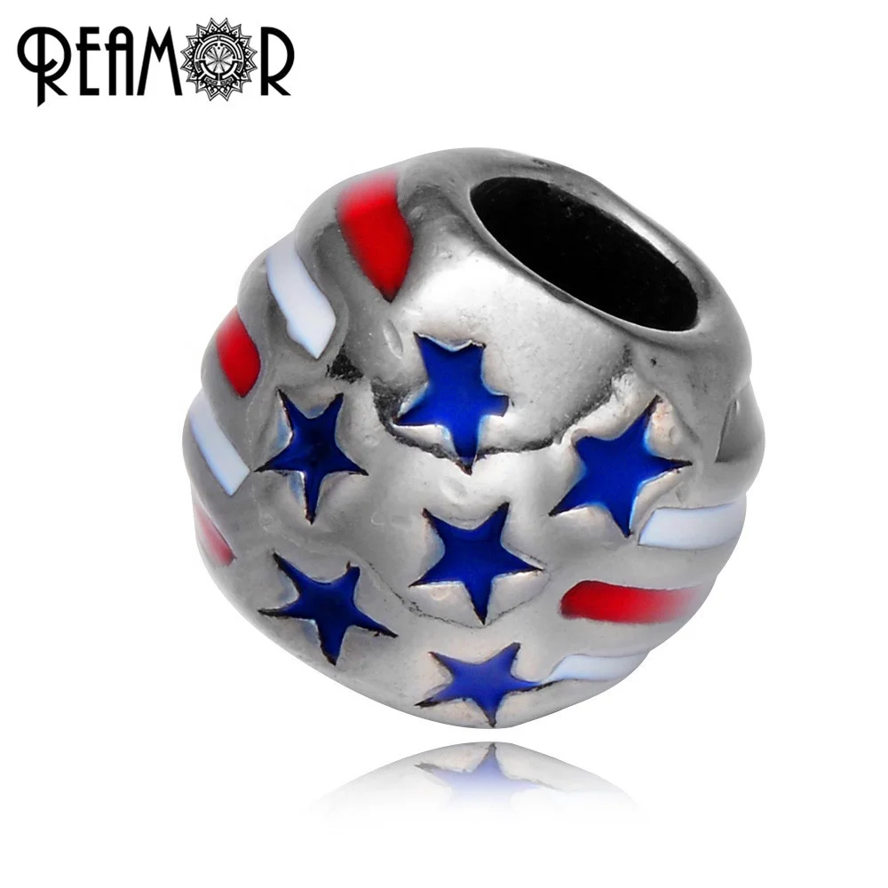 REAMOR 316l Stainless Steel American Star Stripe European jewelry supplies Beads Large big hole charms beads for men bracelet 
REAMOR 316l Stainless Steel American Star Stripe European jewelry supplies Beads Large big hole charms beads for men bracelet