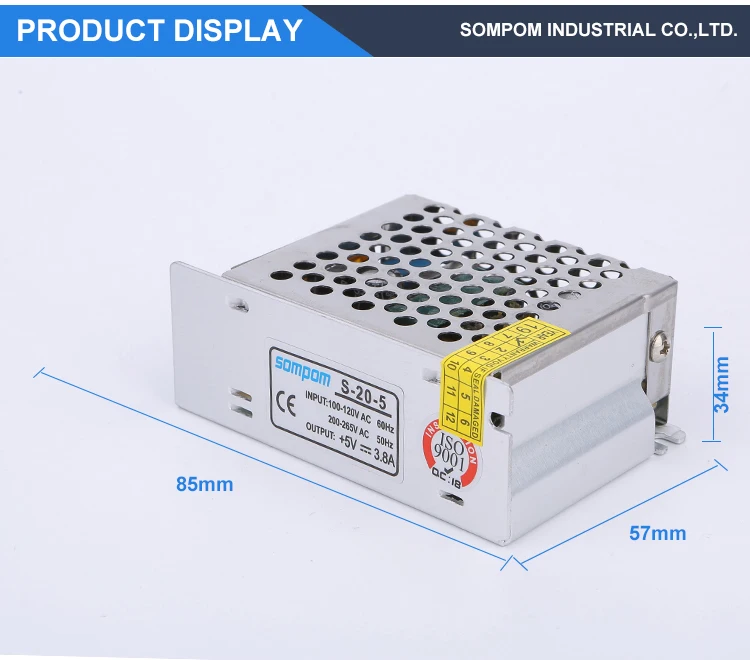 Single Output Sompom 5V 3.8A AC/DC Switching Power Supply
