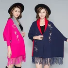 New styles fashion lady winter warm knitted cashmere poncho embroidered pashmina shawl